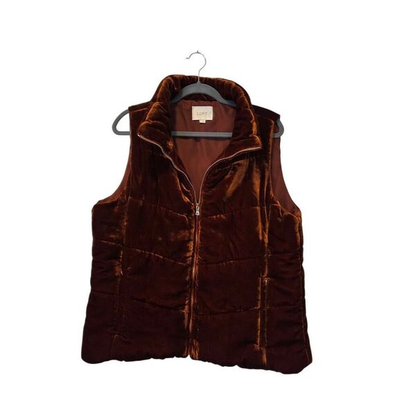 Loft Puffer Vest Women's Quilted Design Pockets Full Zip Rust Orange Velvet | L - Picture 2 of 13